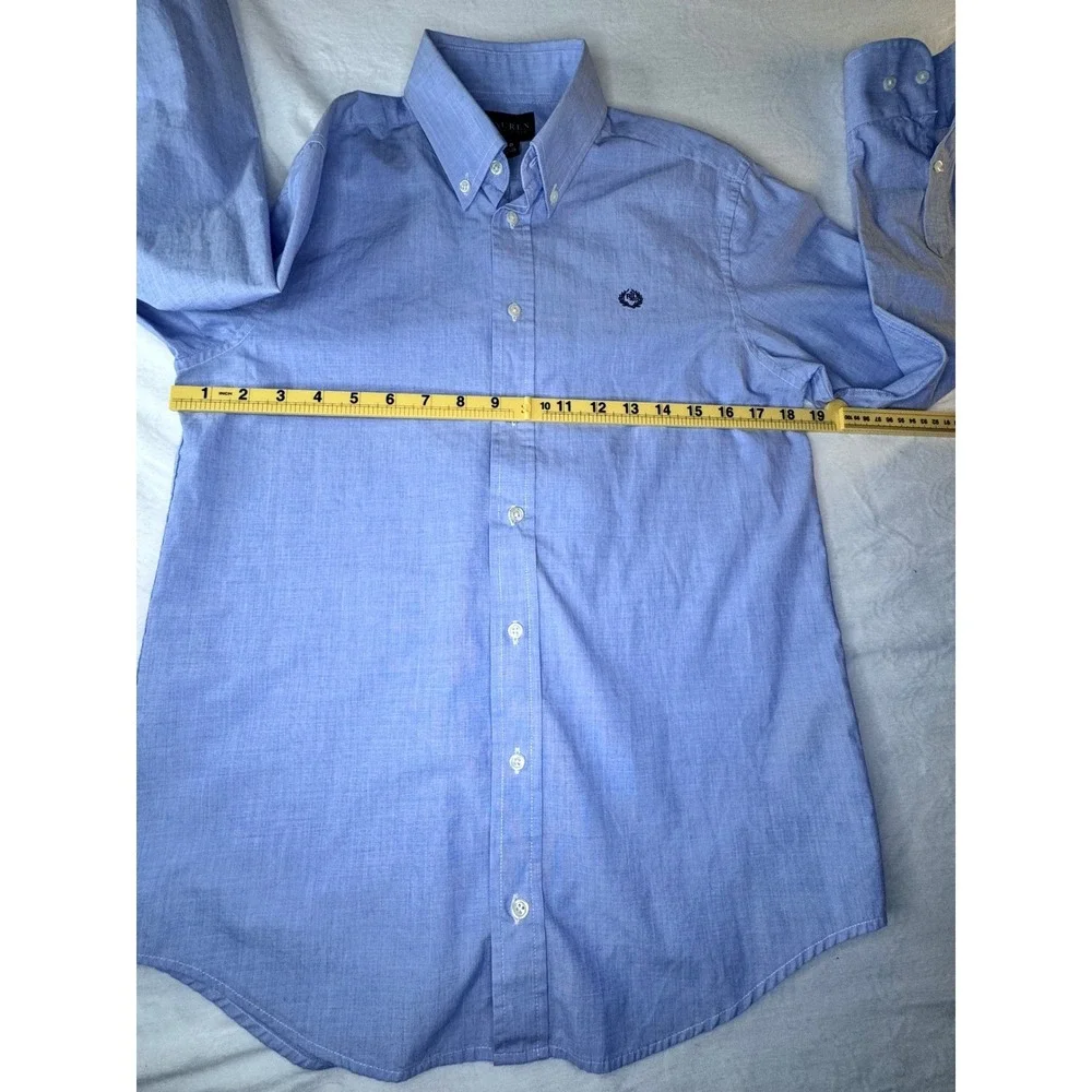 Ralph‎ Lauren Button Down Shirt Kids L Blue Crest Logo Long Sleeve